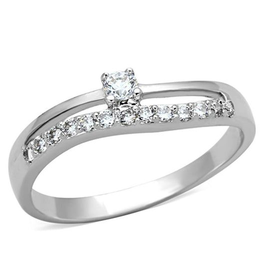 3W505 - Rhodium Brass Ring with AAA Grade CZ in Clear-0