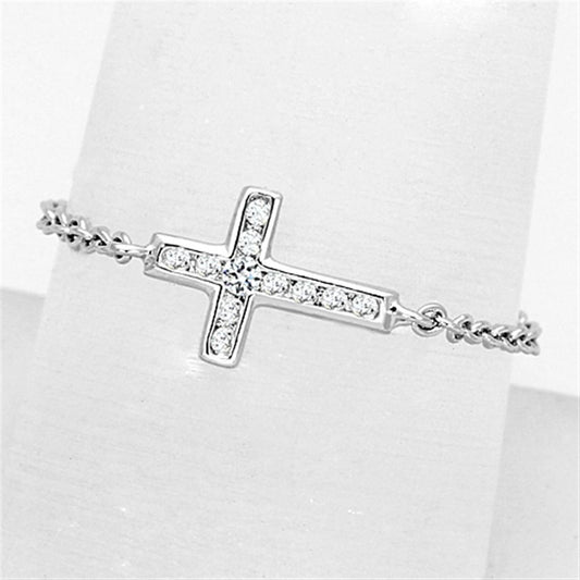 3W519 - Rhodium Brass Ring with AAA Grade CZ in Clear-0