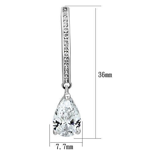 3W529 - Rhodium Brass Earrings with AAA Grade CZ in Clear-1