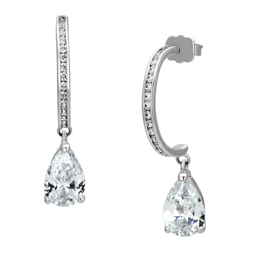 3W529 - Rhodium Brass Earrings with AAA Grade CZ in Clear-0