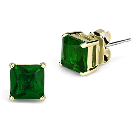 3W537 - Gold Brass Earrings with Synthetic Synthetic Glass in Emerald-0