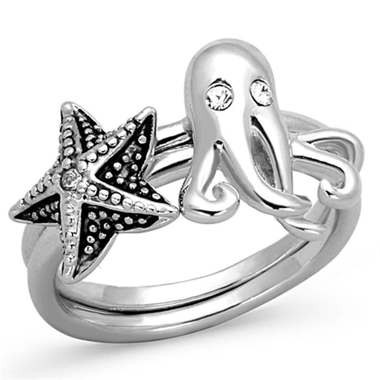 3W564 - Rhodium Brass Ring with Top Grade Crystal in Clear-0