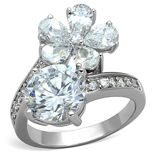 3W576 - Rhodium Brass Ring with AAA Grade CZ in Clear-0
