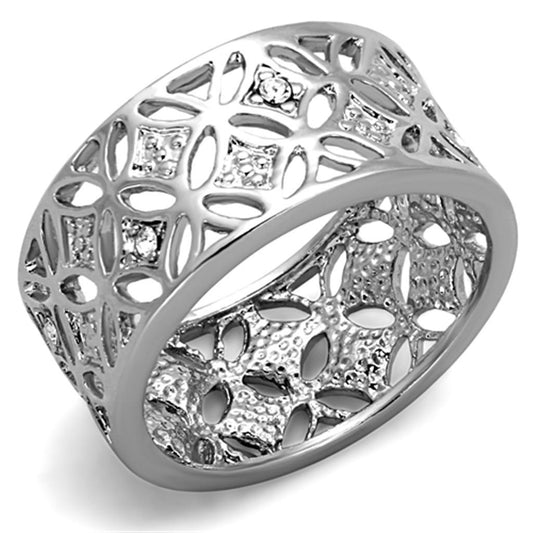 3W590 - Rhodium Brass Ring with Top Grade Crystal in Clear-0