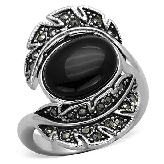 3W597 - Rhodium Brass Ring with Synthetic Onyx in Jet-0