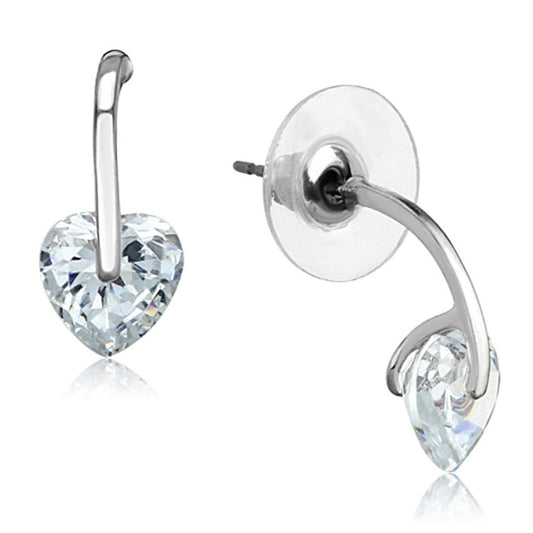 3W612 - Rhodium Brass Earrings with AAA Grade CZ in Clear-0