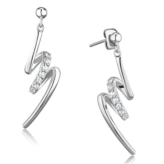 3W632 - Rhodium Brass Earrings with AAA Grade CZ in Clear-0