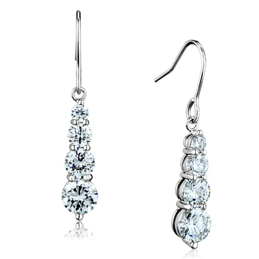 3W633 - Rhodium Brass Earrings with AAA Grade CZ in Clear-0