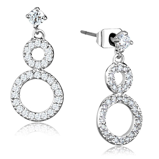 3W639 - Rhodium Brass Earrings with AAA Grade CZ in Clear-0