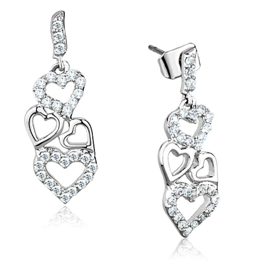 3W640 - Rhodium Brass Earrings with AAA Grade CZ in Clear-0