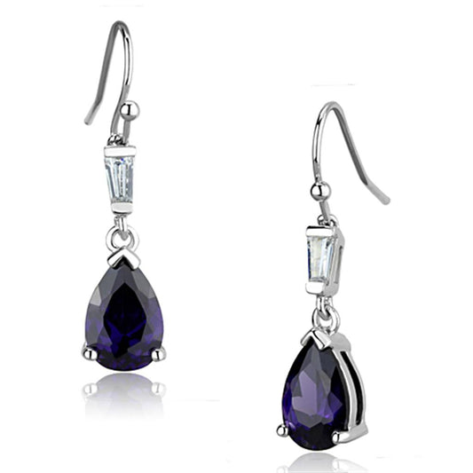 3W648 - Rhodium Brass Earrings with AAA Grade CZ in Amethyst-0