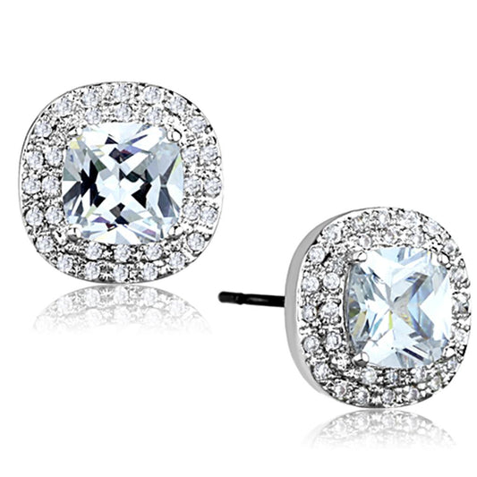 3W651 - Rhodium Brass Earrings with AAA Grade CZ in Clear-0