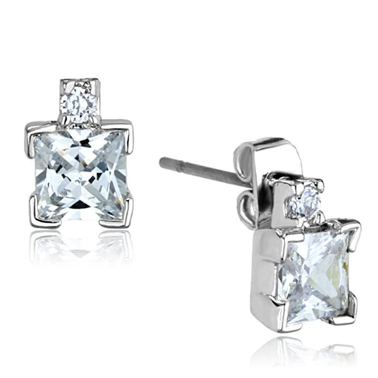 3W654 - Rhodium Brass Earrings with AAA Grade CZ in Clear-0