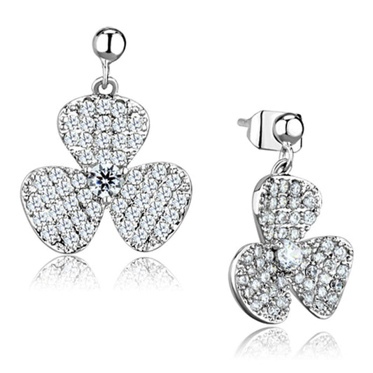 3W662 - Rhodium Brass Earrings with AAA Grade CZ in Clear-0