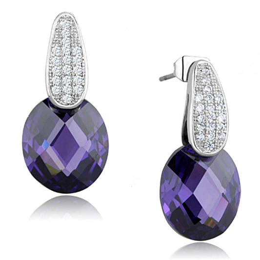 3W667 - Rhodium Brass Earrings with AAA Grade CZ in Amethyst-0