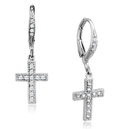 3W688 - Rhodium Brass Earrings with AAA Grade CZ in Clear-0