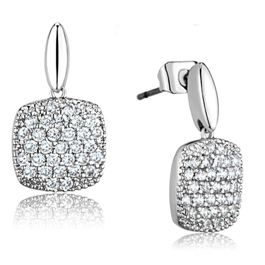 3W691 - Rhodium Brass Earrings with AAA Grade CZ in Clear-0