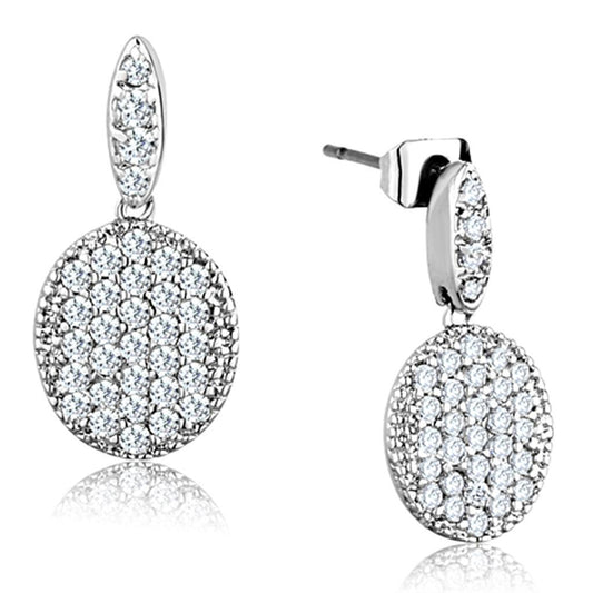 3W692 - Rhodium Brass Earrings with AAA Grade CZ in Clear-0