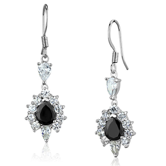 3W705 - Rhodium Brass Earrings with AAA Grade CZ in Black Diamond-0