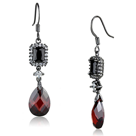3W706 - Ruthenium Brass Earrings with AAA Grade CZ in Garnet-0