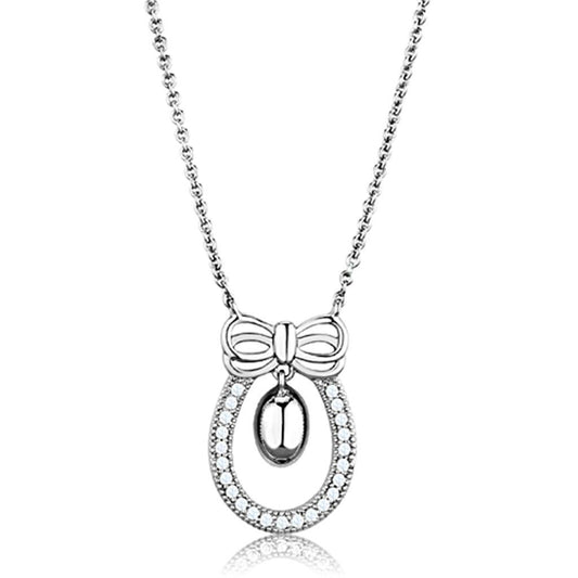 3W718 - Rhodium Brass Necklace with AAA Grade CZ in Clear-0