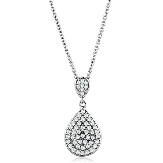 3W720 - Rhodium Brass Necklace with AAA Grade CZ in Clear-0