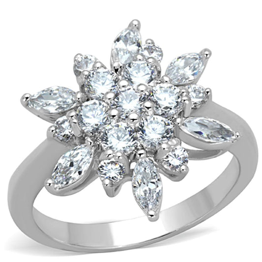 3W725 - Rhodium Brass Ring with AAA Grade CZ in Clear-0
