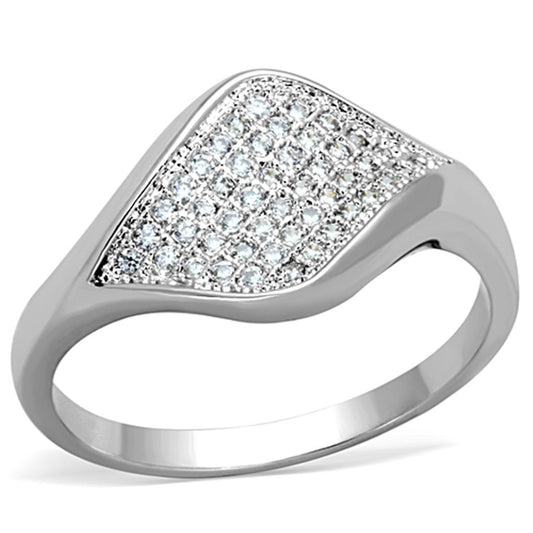 3W726 - Rhodium Brass Ring with AAA Grade CZ in Clear-0