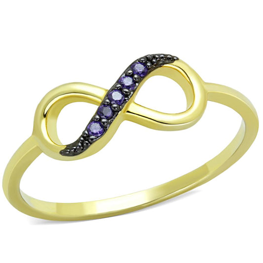 3W727 - Gold+Ruthenium Brass Ring with AAA Grade CZ in Tanzanite-0