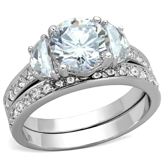 3W731 - Rhodium Brass Ring with AAA Grade CZ in Clear-0