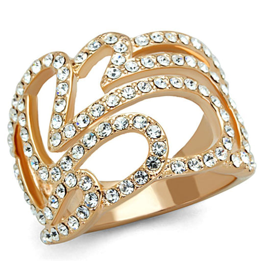 3W733 - Rose Gold Brass Ring with Top Grade Crystal in Clear-0