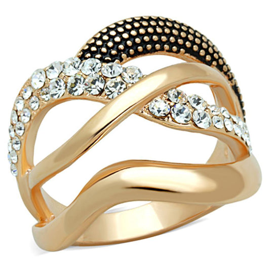 3W737 - Rose Gold Brass Ring with Top Grade Crystal in Clear-0