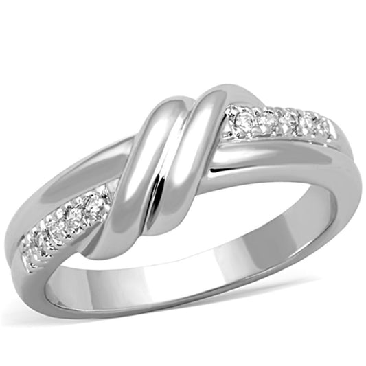3W741 - Rhodium Brass Ring with AAA Grade CZ in Clear-0