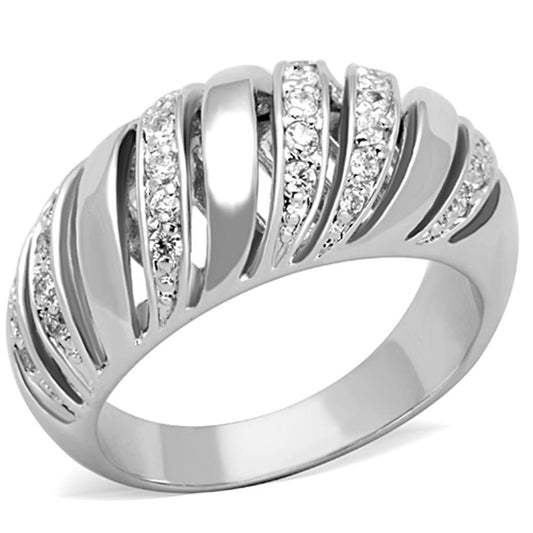3W743 - Rhodium Brass Ring with AAA Grade CZ in Clear-0