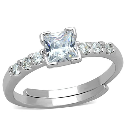 3W751 - Rhodium Brass Ring with AAA Grade CZ in Clear-0