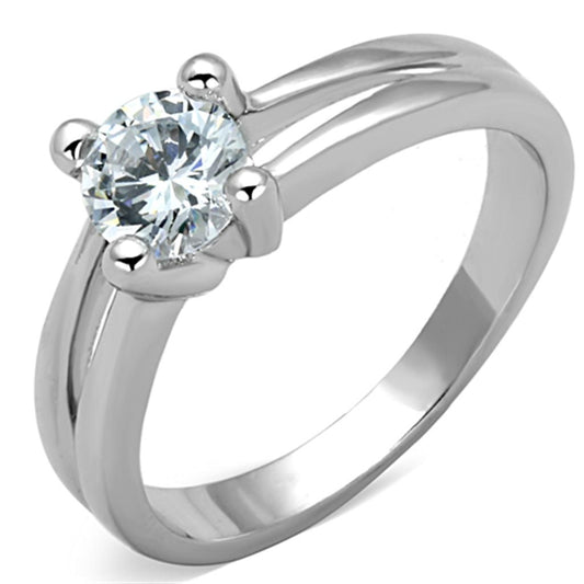 3W764 - Rhodium Brass Ring with AAA Grade CZ in Clear-0