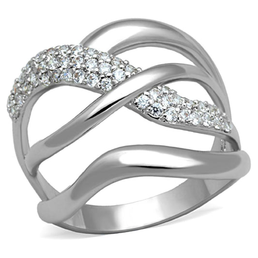 3W766 - Rhodium Brass Ring with AAA Grade CZ in Clear-0