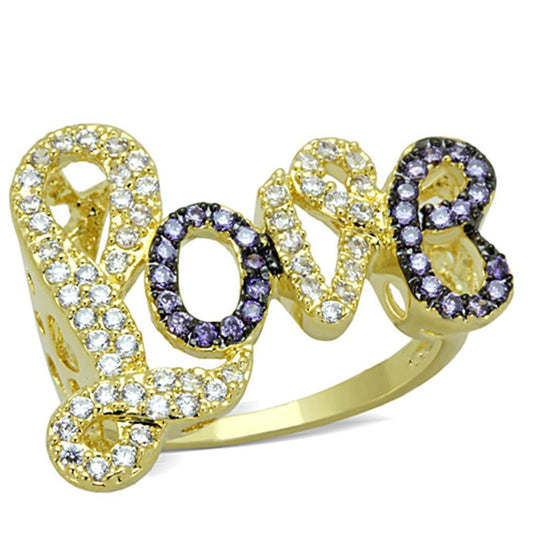 3W777 - Gold+Ruthenium Brass Ring with AAA Grade CZ in Amethyst-0