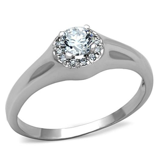 3W780 - Rhodium Brass Ring with AAA Grade CZ in Clear-0