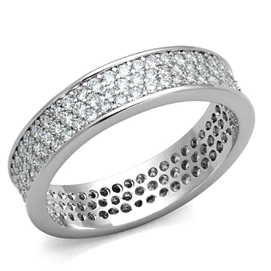 3W781 - Rhodium Brass Ring with AAA Grade CZ in Clear-0