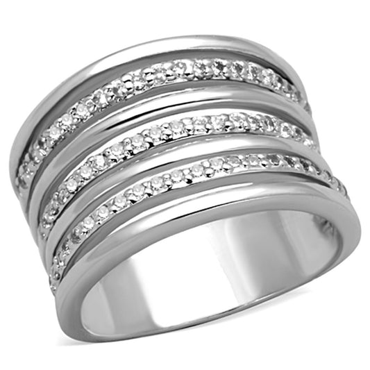 3W791 - Rhodium Brass Ring with AAA Grade CZ in Clear-0