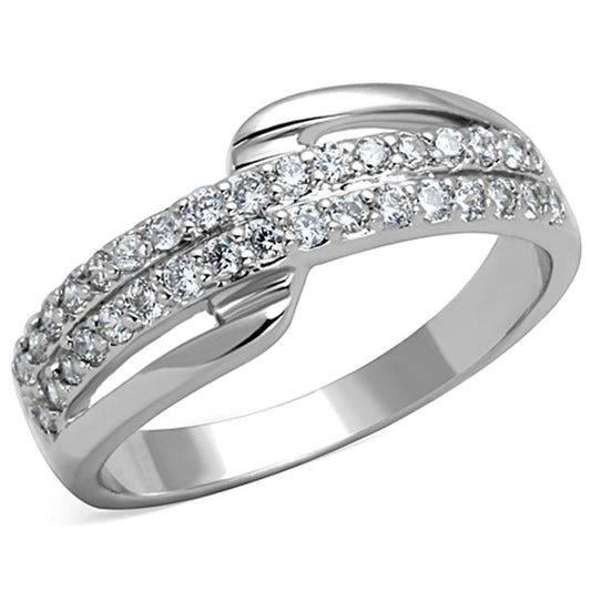 3W798 - Rhodium Brass Ring with AAA Grade CZ in Clear-0