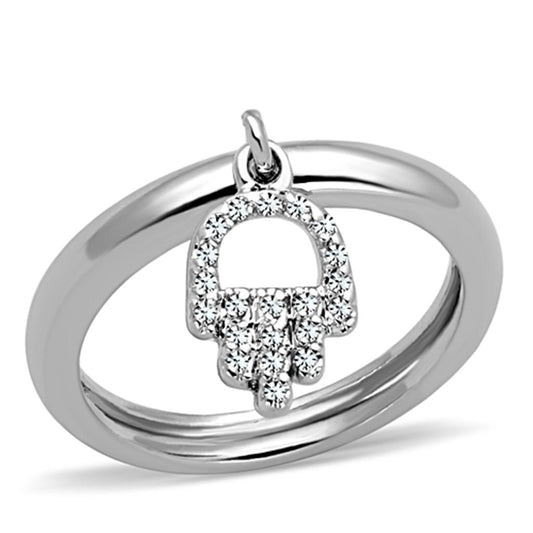 3W808 - Rhodium Brass Ring with AAA Grade CZ in Clear-0