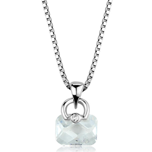 3W844 - Rhodium Brass Chain Pendant with AAA Grade CZ in Clear-0