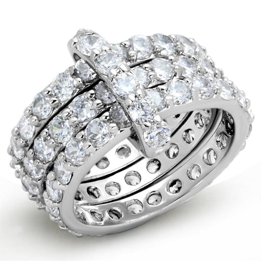 3W875 - Rhodium Brass Ring with AAA Grade CZ in Clear-0