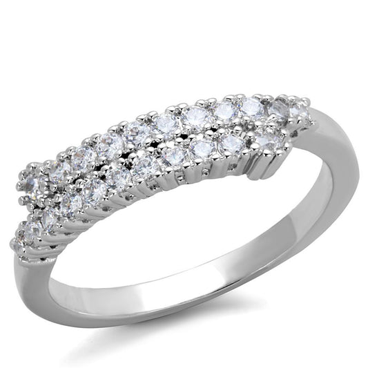 3W879 - Rhodium Brass Ring with AAA Grade CZ in Clear-0
