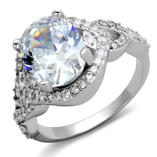 3W880 - Rhodium Brass Ring with AAA Grade CZ in Clear-0