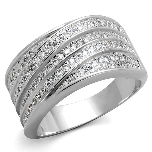 3W882 - Rhodium Brass Ring with AAA Grade CZ in Clear-0