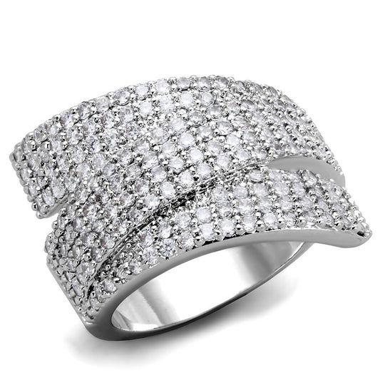 3W883 - Rhodium Brass Ring with AAA Grade CZ in Clear-0