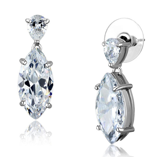 3W889 - Rhodium Brass Earrings with AAA Grade CZ in Clear-0